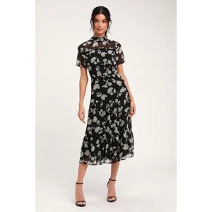 Lulus Dressed Up Black Floral Print Midi Dress